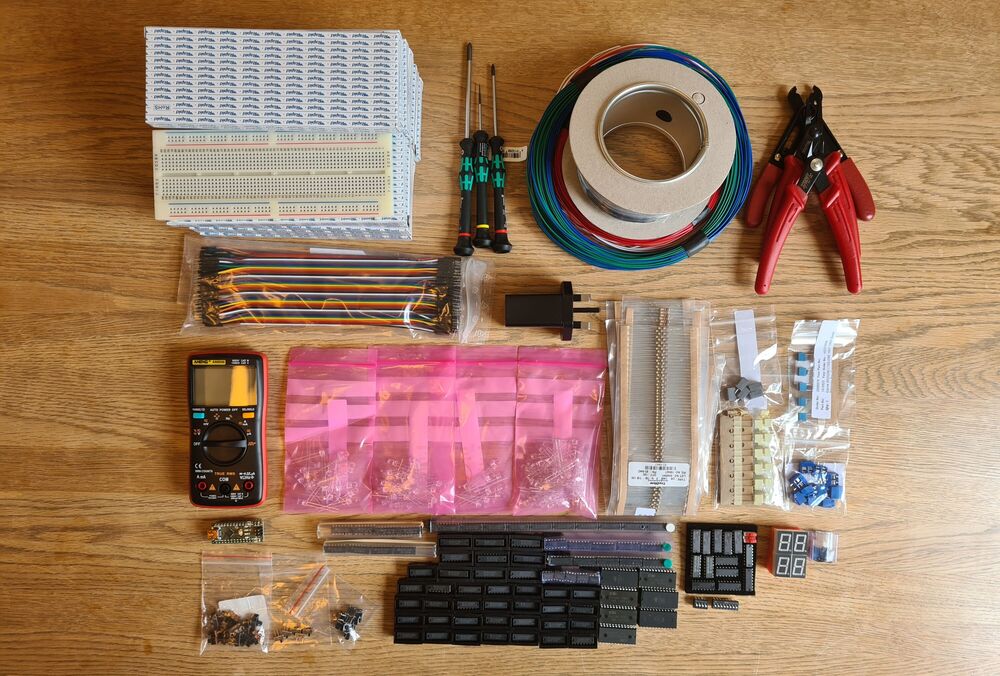 The full stash of components and tools